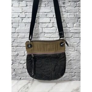 Vintage Fossil Key-Per Crossbody Bag Purse‎ Quilted Canvas Black Brown ✅